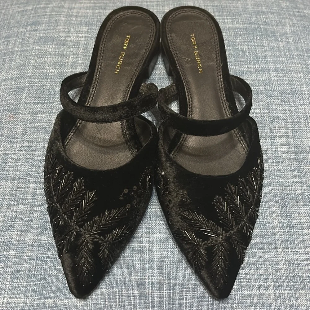 Tory Burch, VELVET DRESS FLAT IN BLACK, US 6, NWOT